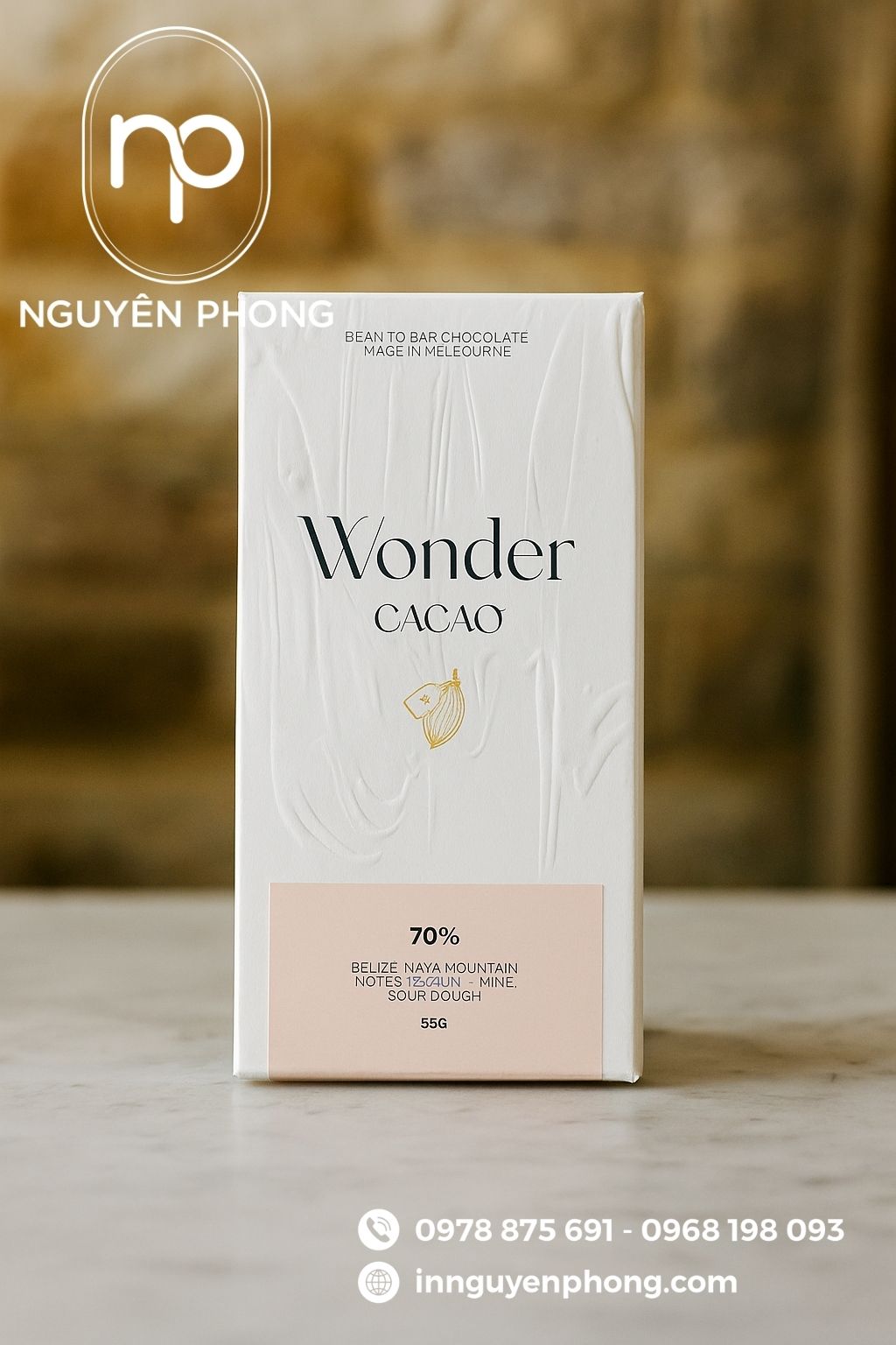 Mẫu hộp giấy đựng bột cacao in nổi họa tiết 